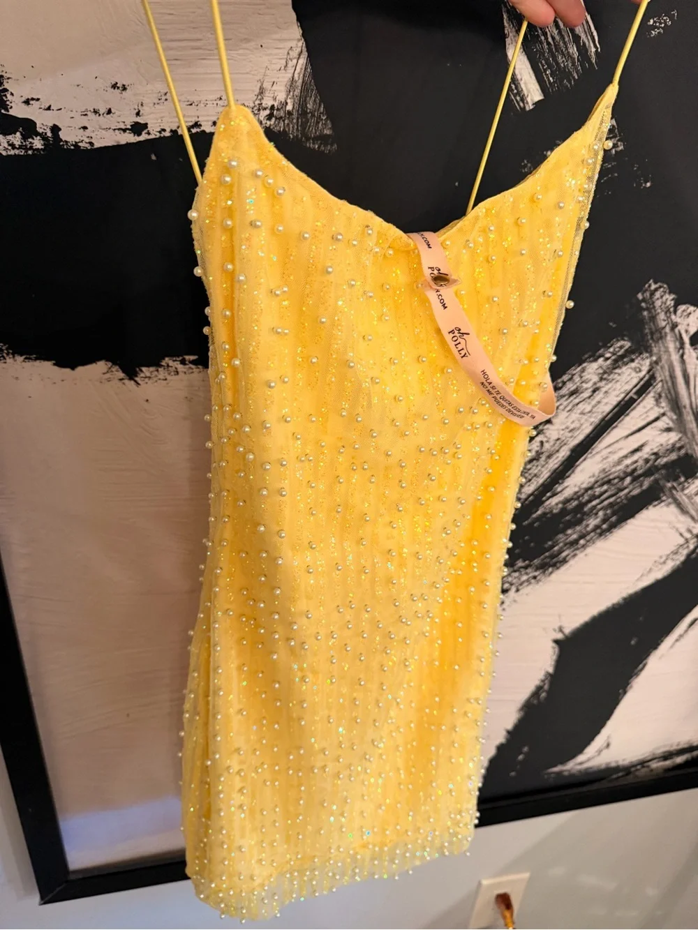 Oh Polly Yellow Beaded Spaghetti Strap Mini Dress - Picture 3 of 5